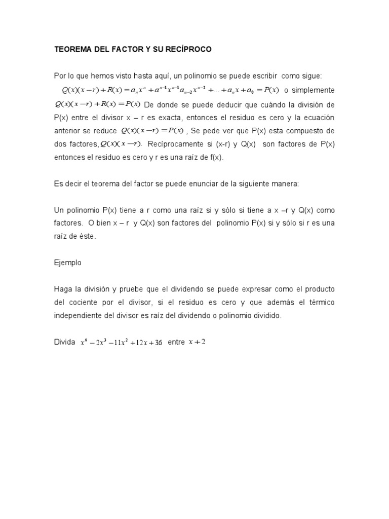 Teorema del factor y su recíproco División (Matemáticas