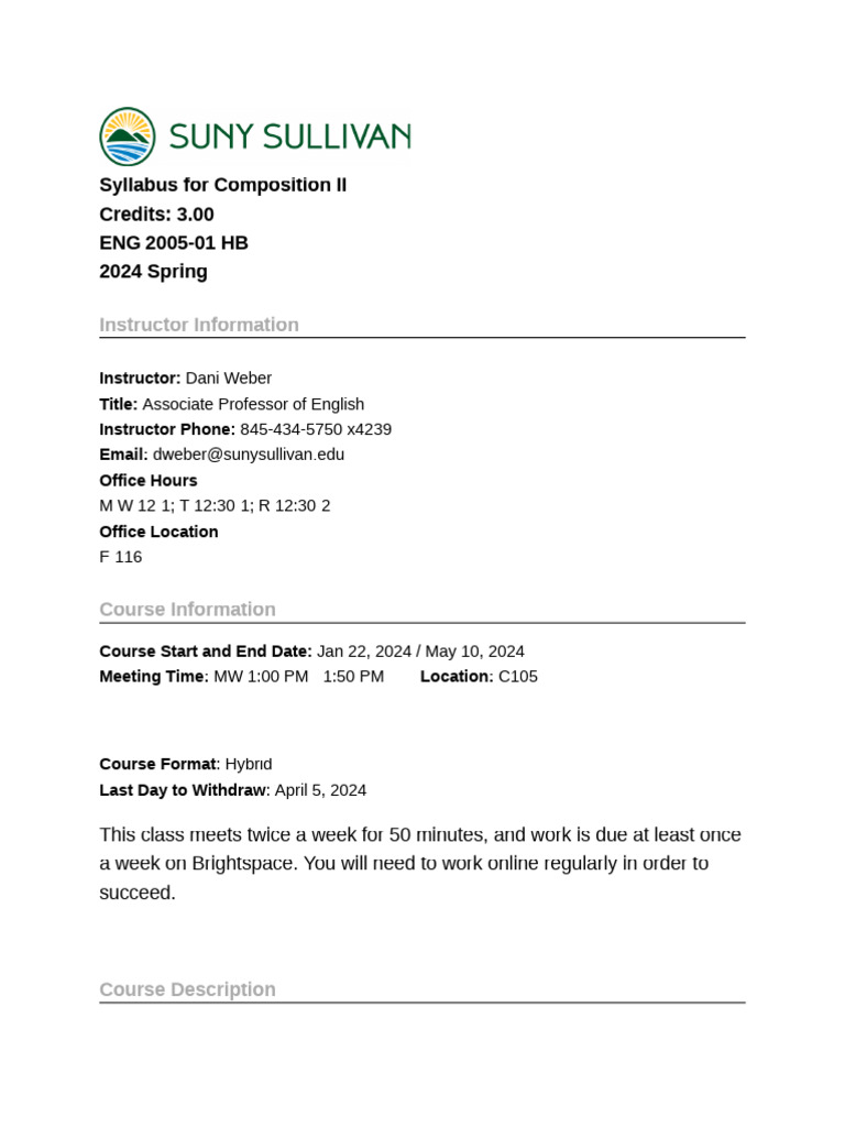 Comp II spr24 Course Outline | PDF | Academic Dishonesty | Plagiarism