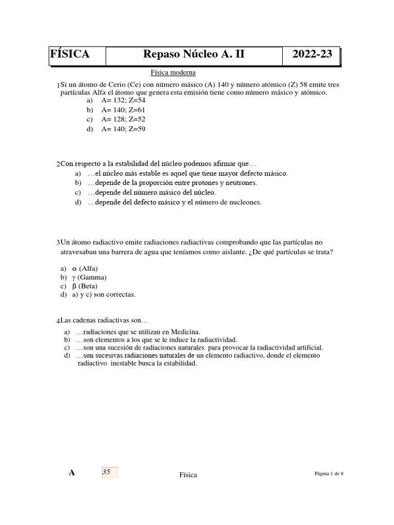 Nucleo Atomico Ii Pdf Desintegración Radioactiva Núcleo Atómico