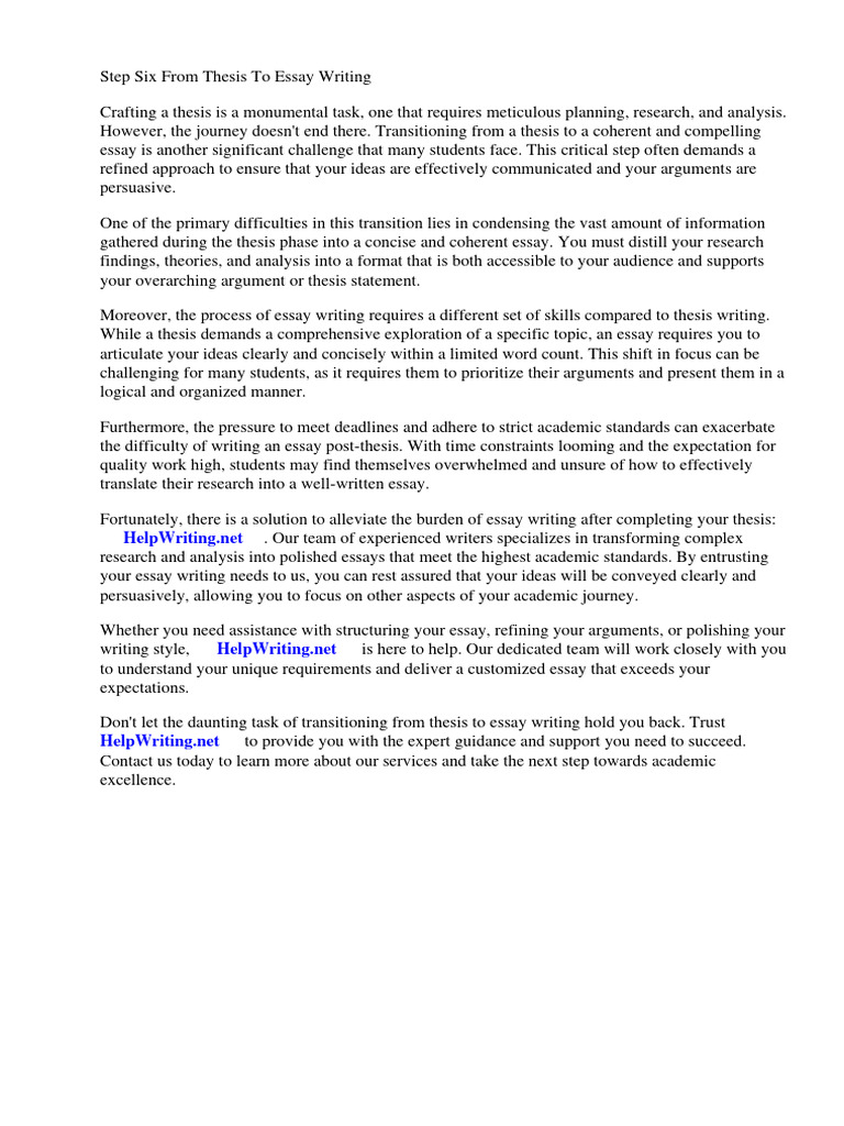 Step Six From Thesis To Essay Writing Download Free PDF Essays Thesis