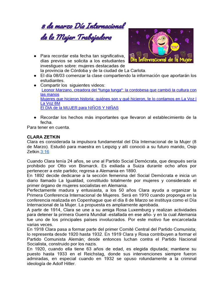 8 de Marzo Día Internacional de La Mujer Trabajadora | PDF
