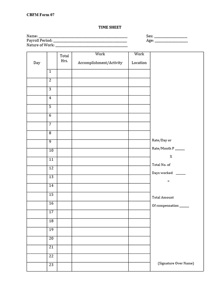 CBFM Form 07 Time Sheet | PDF