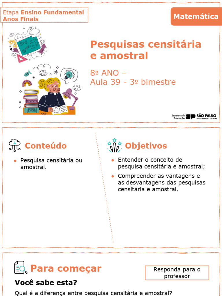 Pesquisa Censitária e Amostral no 8º Ano | PDF | Amostragem ...