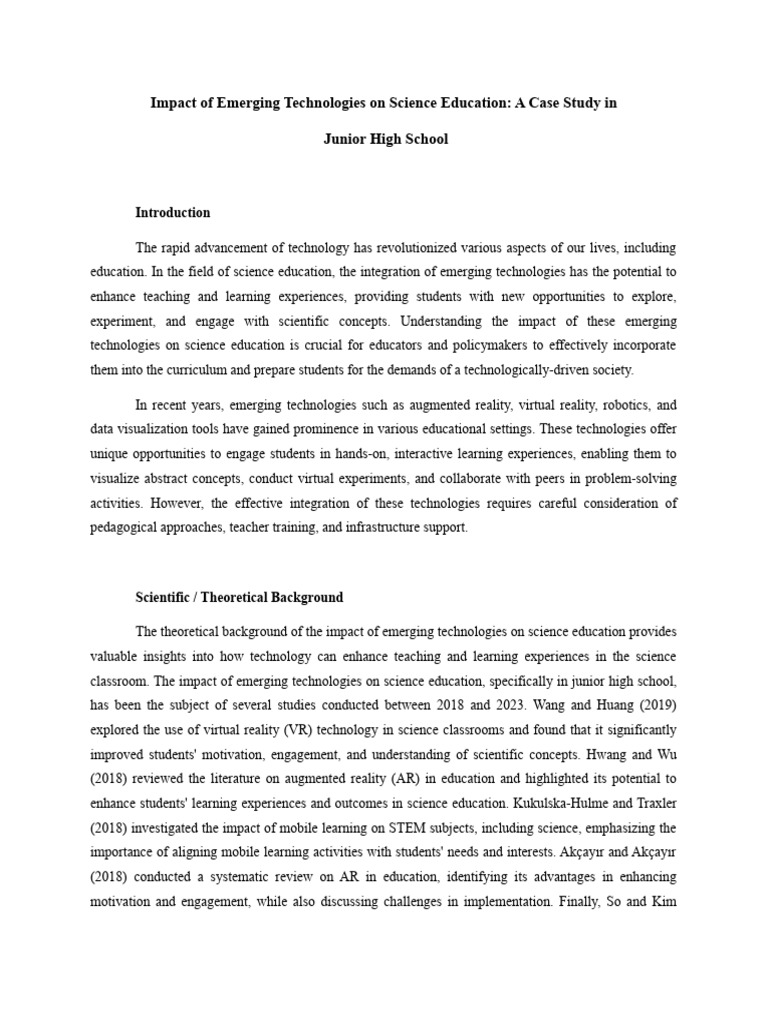 Exploring The Impact of Emerging Technologies On Science Education | PDF