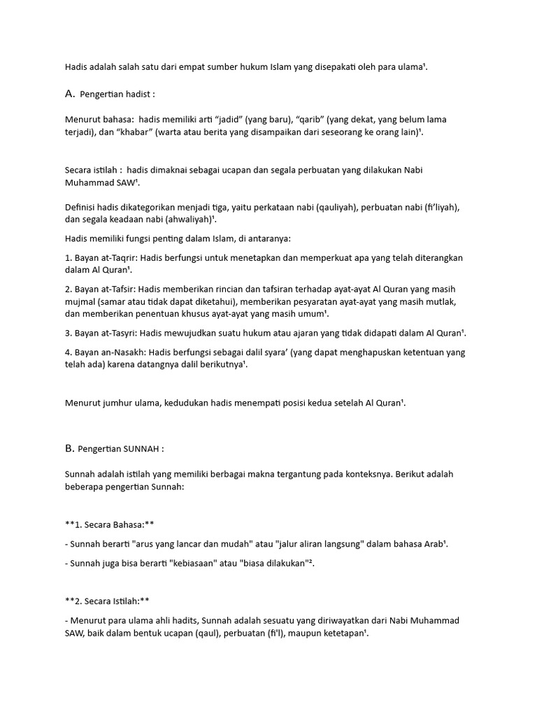Pengertian Hadis, Sunnah, dan Atsar | PDF | Agama & Spiritualitas