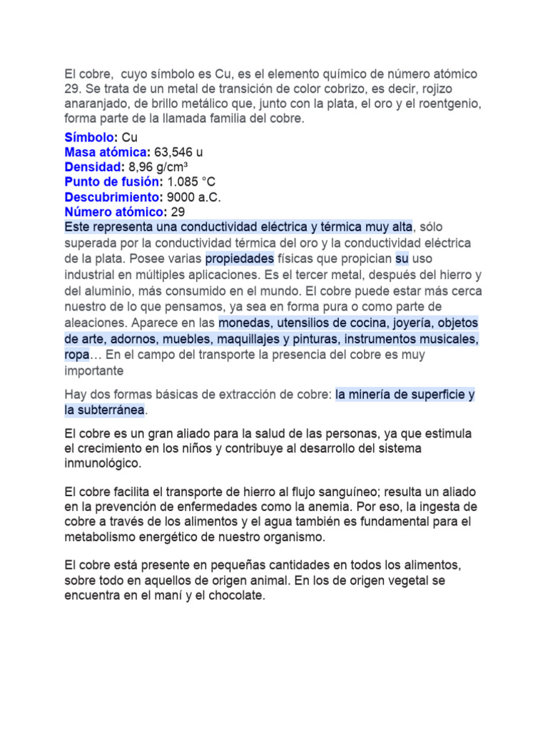 Propiedades y usos del cobre (Cu) | PDF