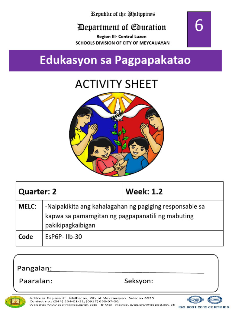 ESP 6 Activity Sheets Q2 W1.2 Minerva L. Siongco Liputan ES | PDF