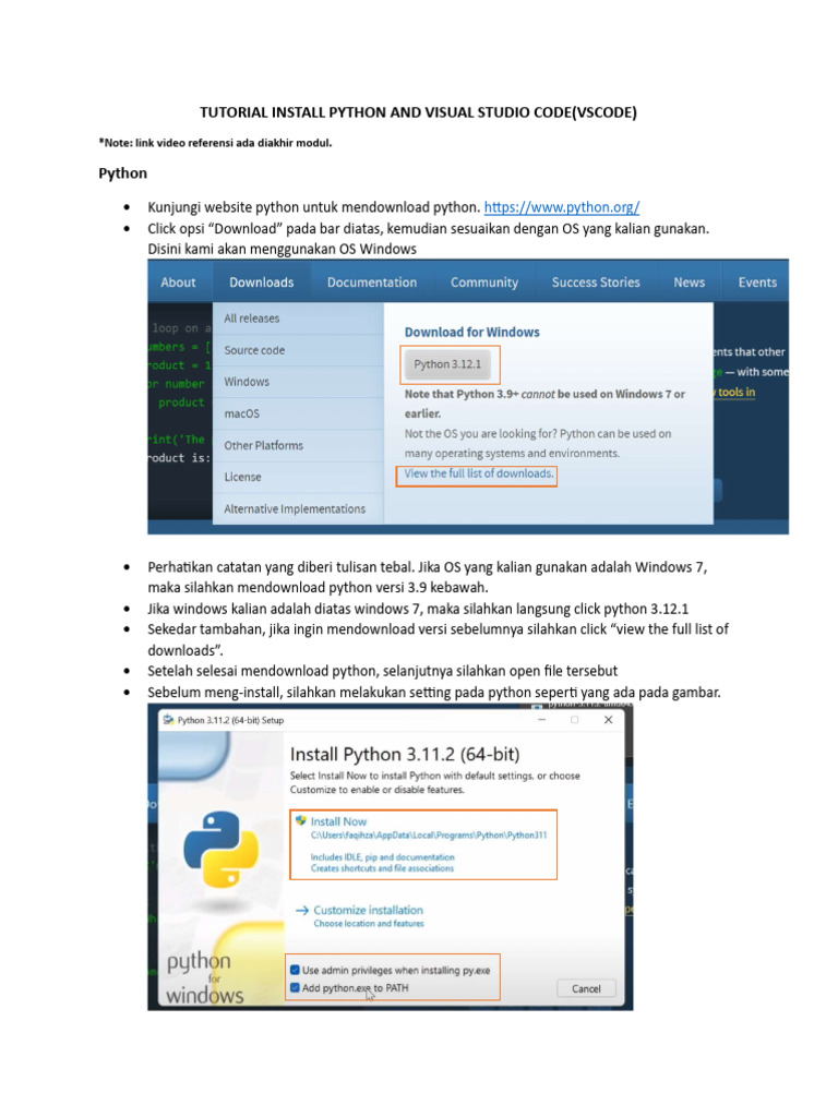 Modul Panduan Install Python Dan Vscode Di Windows | PDF | Komputer