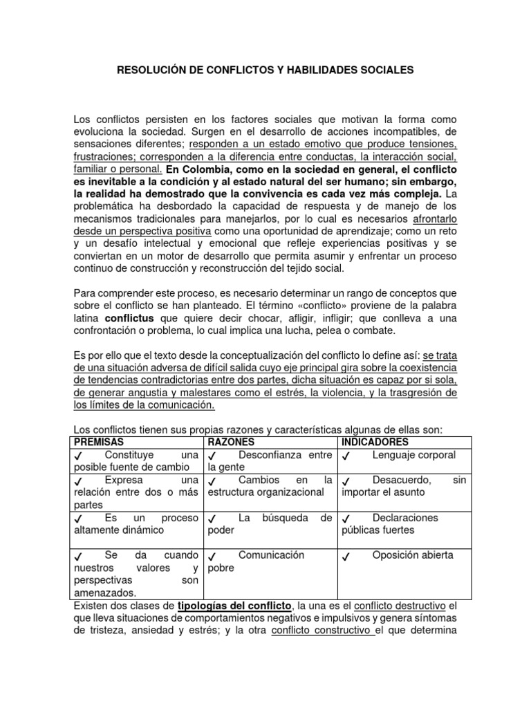 Resolución de Conflictos y Habilidades Sociales | PDF | Comunicación no ...