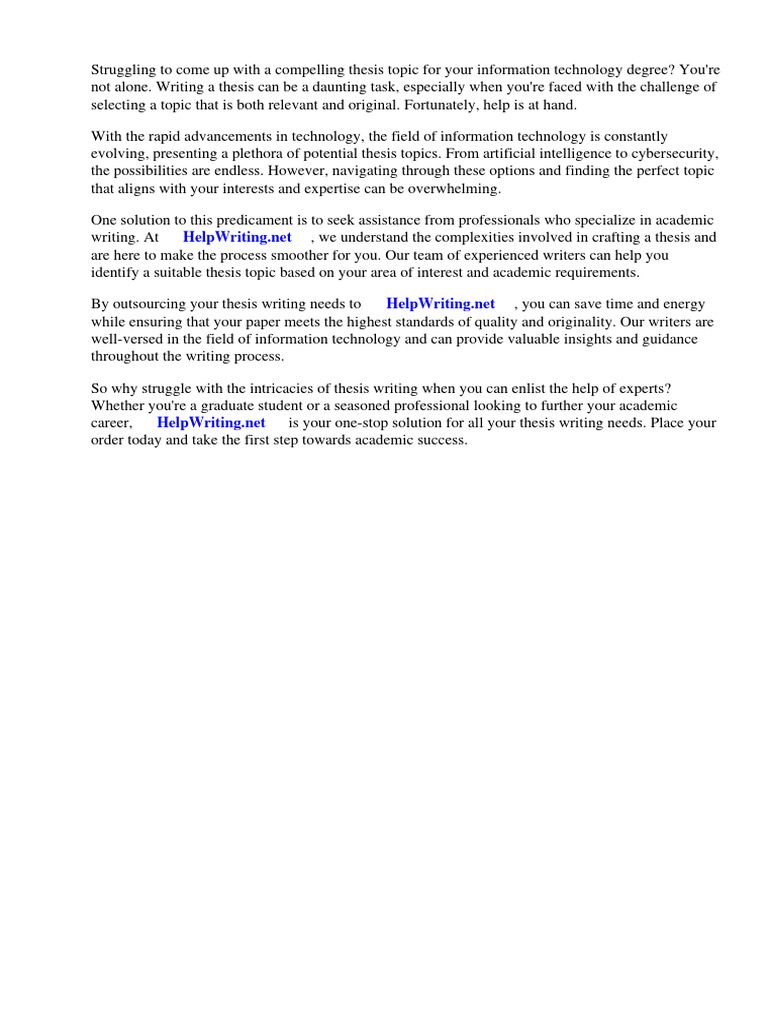 Sample Thesis Topics For Information Technology | PDF | Essays ...
