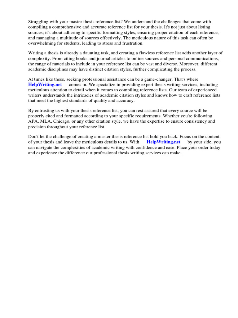 Master Thesis Reference List PDF Thesis Citation