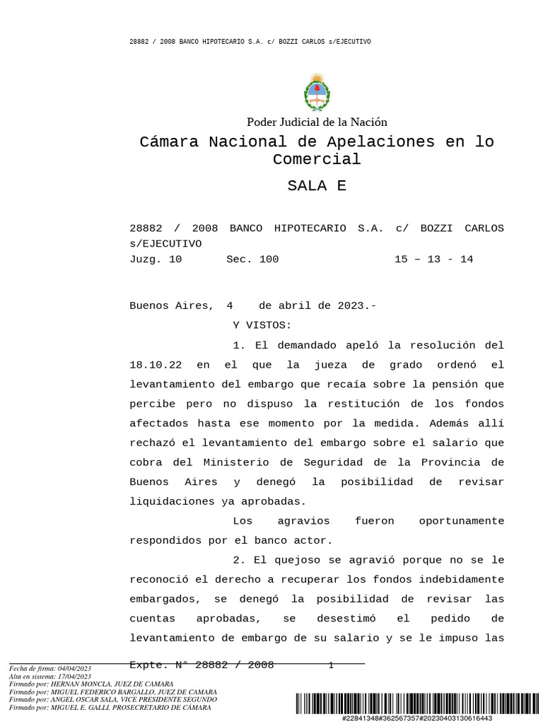 SeguridadSocial Jurisprudencia Banco Hipotecario SA Inembargabilidad 