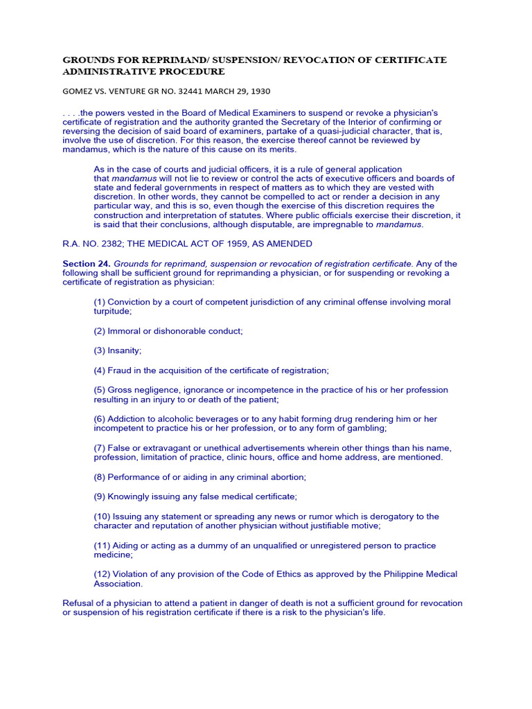 Grounds for Physician Certificate Revocation | PDF | Physician | Medicine