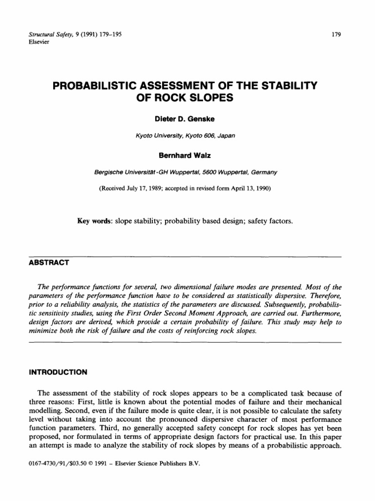 93 - Probabilistic Assessment of The Stability of Rock Slopes | PDF ...