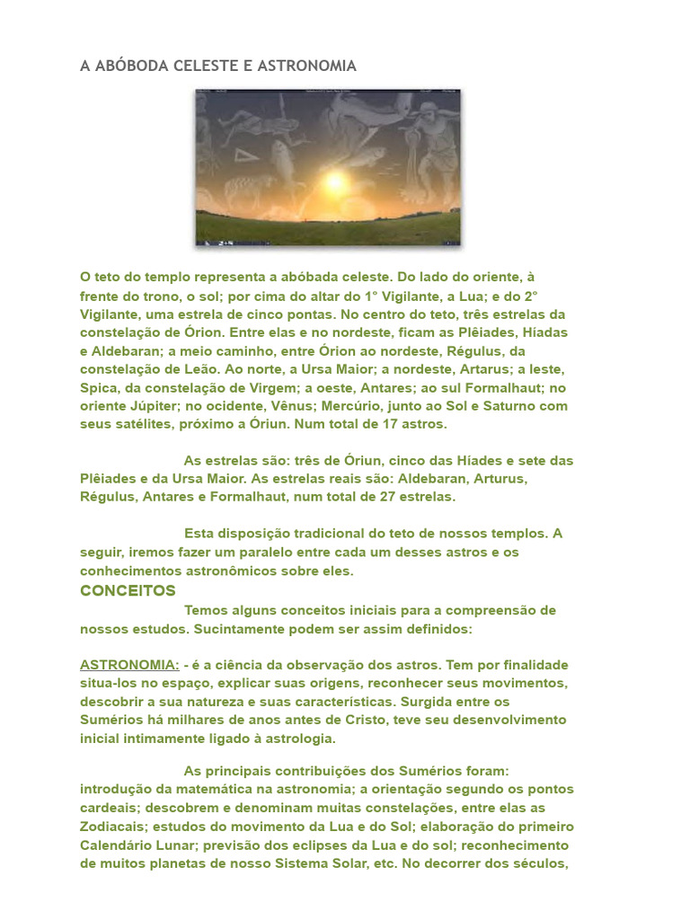 Abóbada Celeste na Maçonaria e Astronomia | PDF | Estrelas | Sol