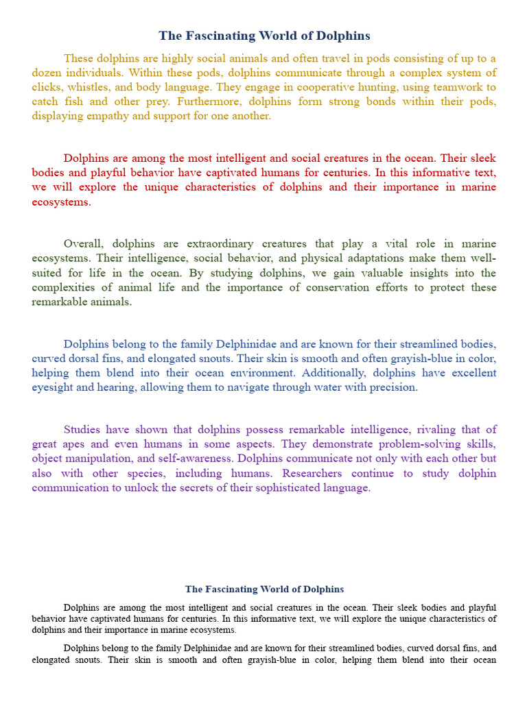The Fascinating World of Dolphins | PDF | Dolphin | Cetacea