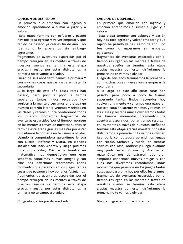 Cancion De Despedida Pdf