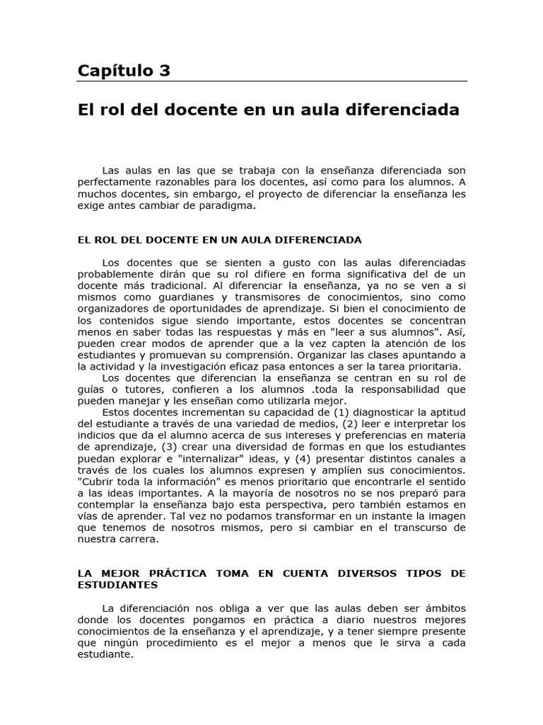 El rol del docente en la enseñanza diferenciada | PDF | Enseñando ...