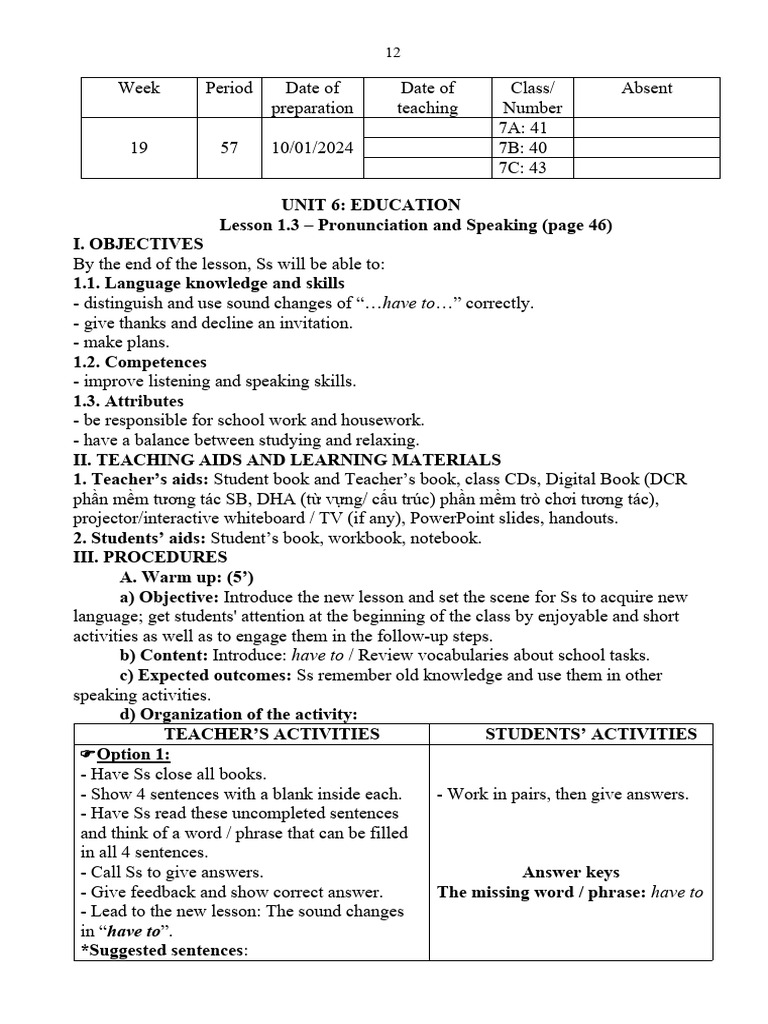 Unit 6 Lesson 1 Part 3 Pronunciation And Speaking Download Free