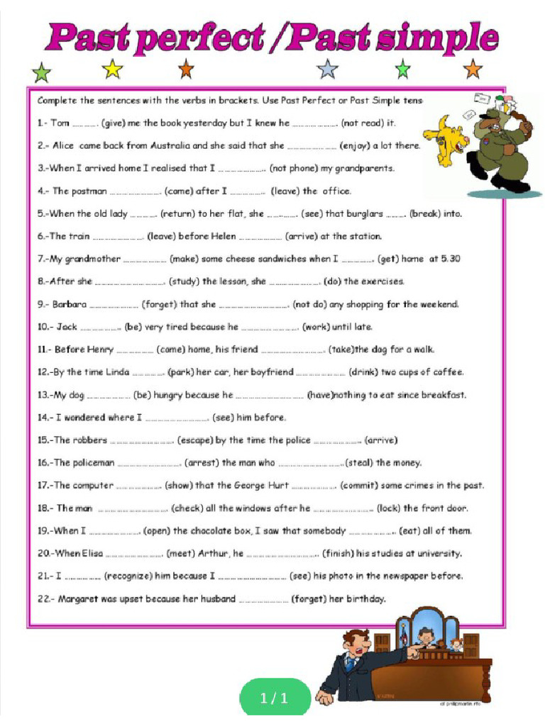 PAST SIMPLE VS PAST PERFECT ADVANCED EXERCISES PDF visual data 7