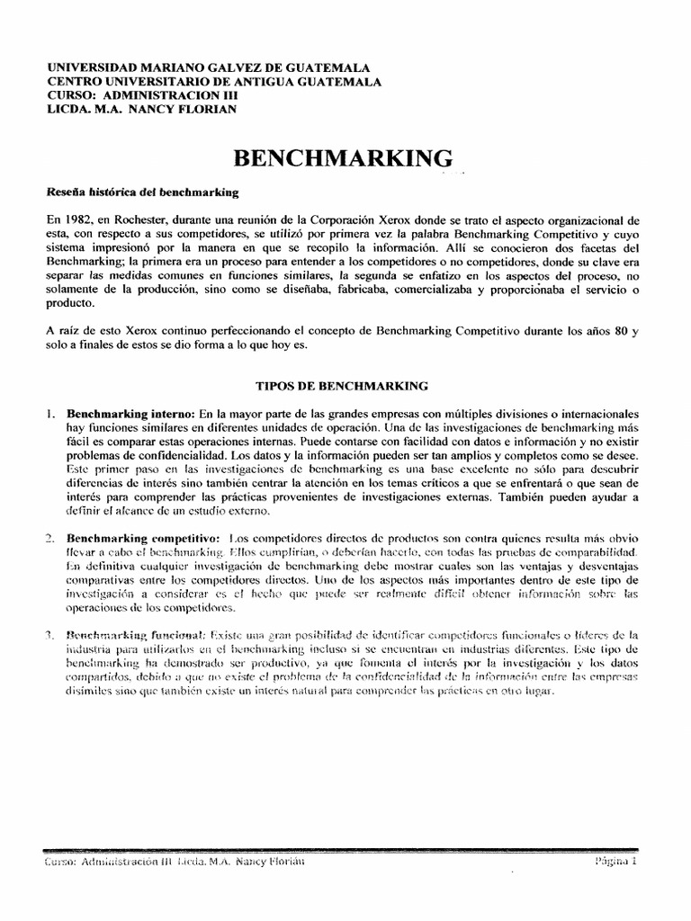Historia y Tipos de Benchmarking | PDF | Benchmarking | Ciencia cognitiva