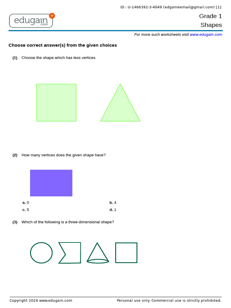 Grade1 07 Shapes Olympiad Edugain | PDF | Polytopes | Geometric Objects