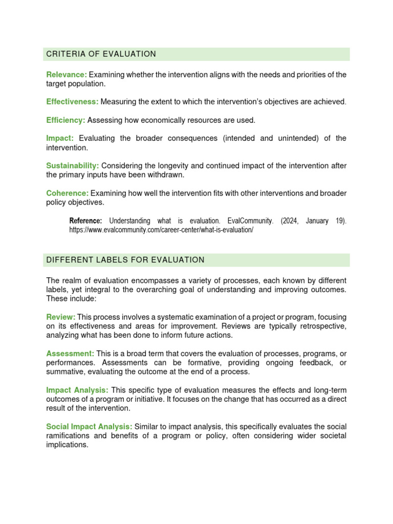 2 Criteria of Evaluation | PDF | Evaluation | Policy