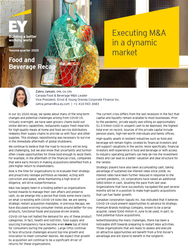 Ey Food and Beverage Recap q2 2020 PDF Mergers And Acquisitions