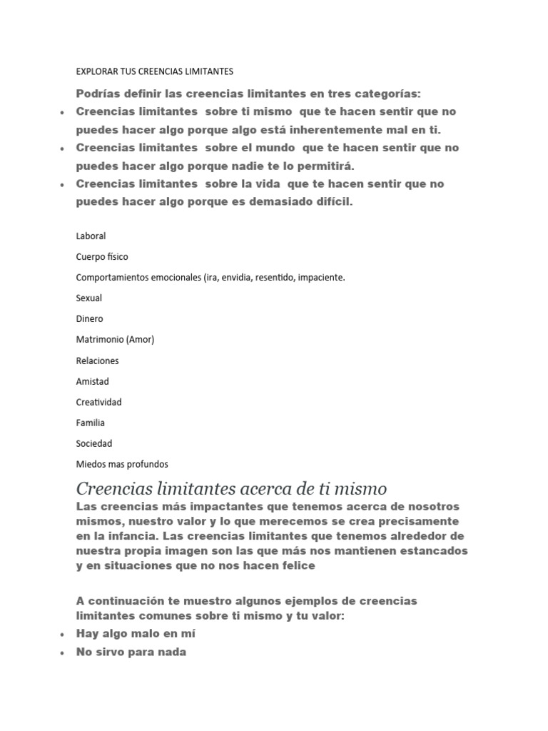 Explorar Tus Creencias Limitantes | PDF | Amor