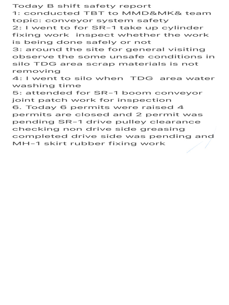 07042023 B shift safety report PDF