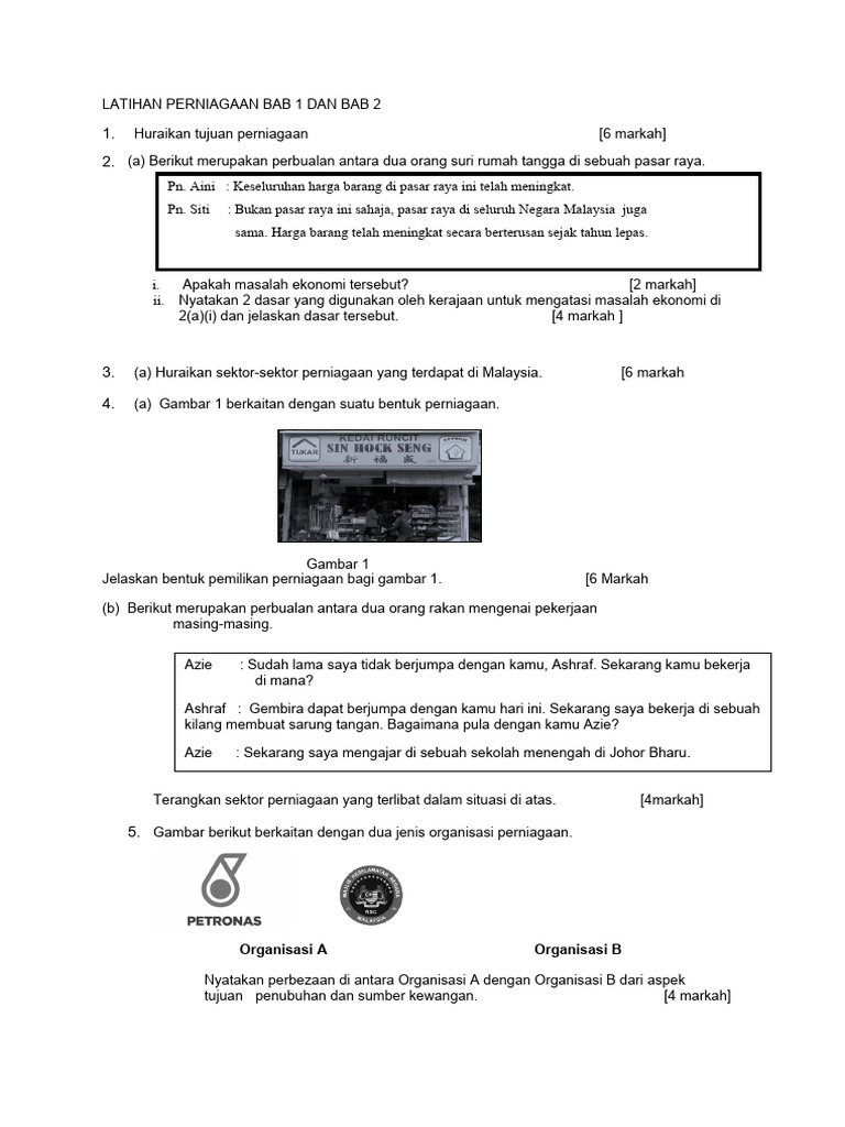 Latihan Perniagaan Bab 1 Dan Bab 2 | PDF