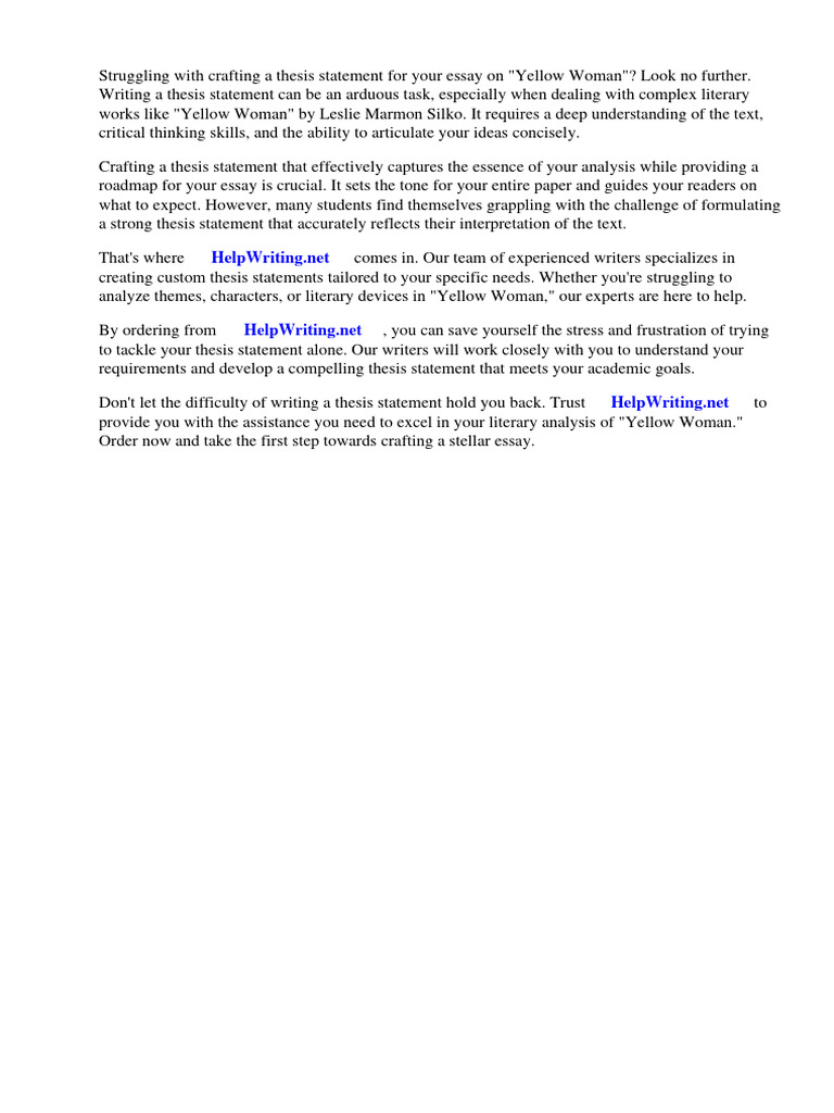 Thesis Statement For Yellow Woman Download Free PDF The Yellow Wallpaper Essays