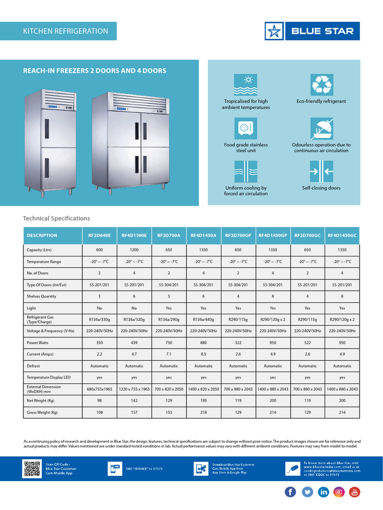Blue Star 4 Door Reach in Freezer Rf4d1450gc | Download Free PDF ...