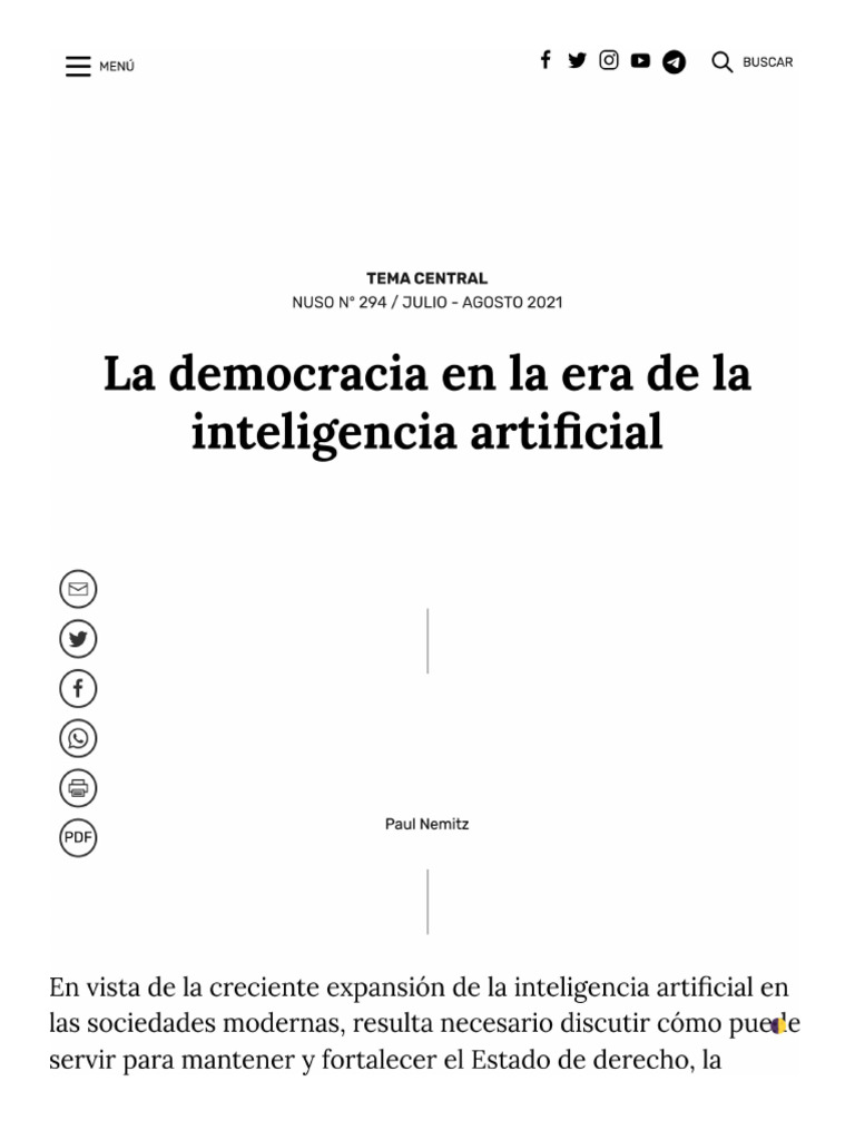 La Democracia en La Era de La Inteligencia Artificial | PDF