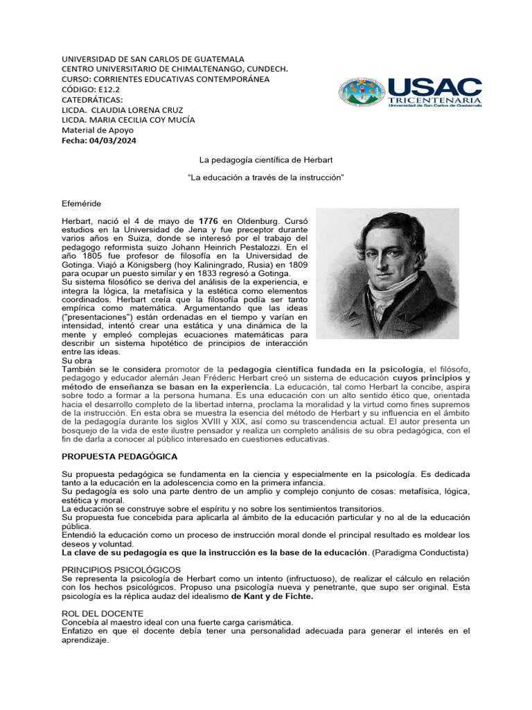 Tema 4 La Pedagogía Científica de Herbart PDF