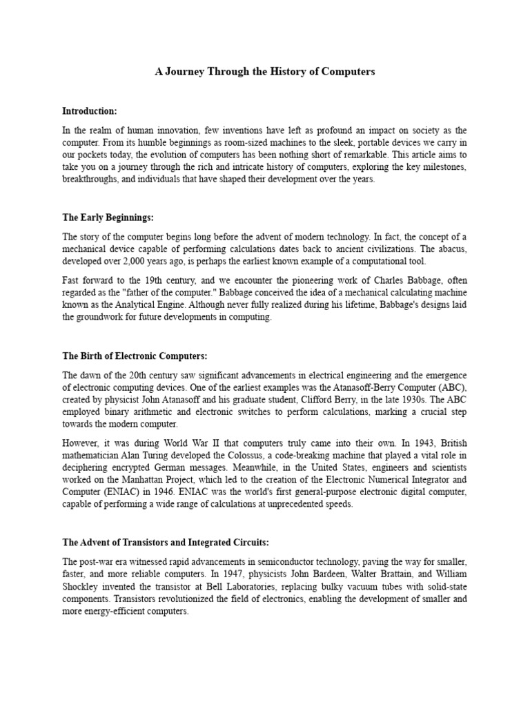 A journey through the history of computers pdf personal computers