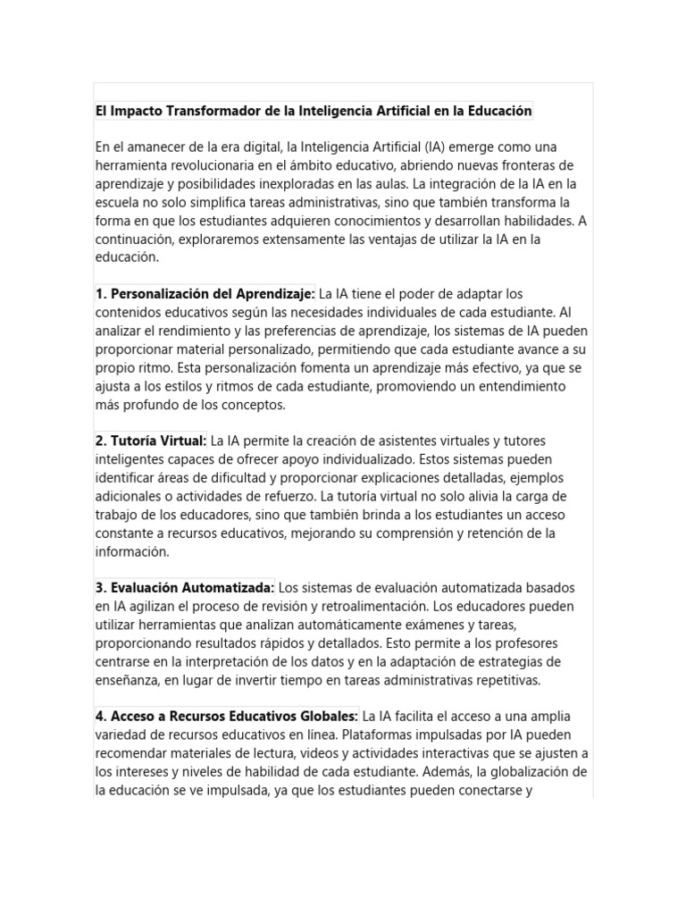 El Impacto Transformador de La Inteligencia Artificial en La Educación ...