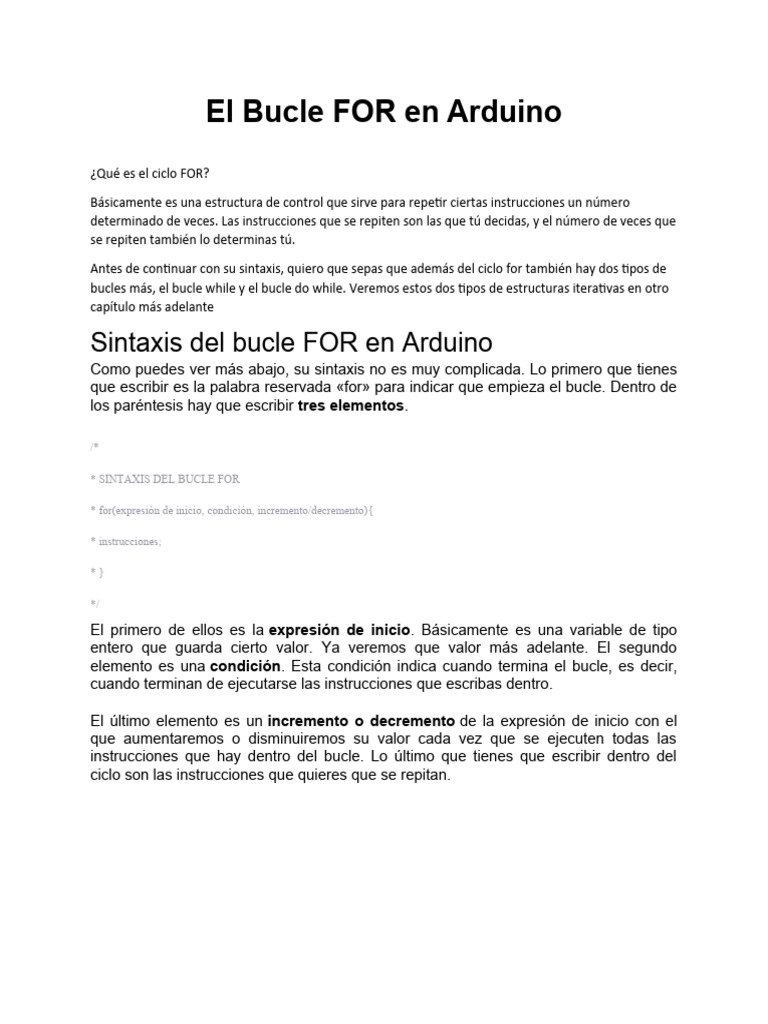 El Bucle FOR en Arduino | PDF