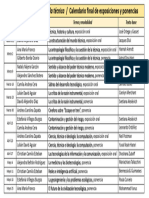 Calendario Final de Exposiciones y Ponencias