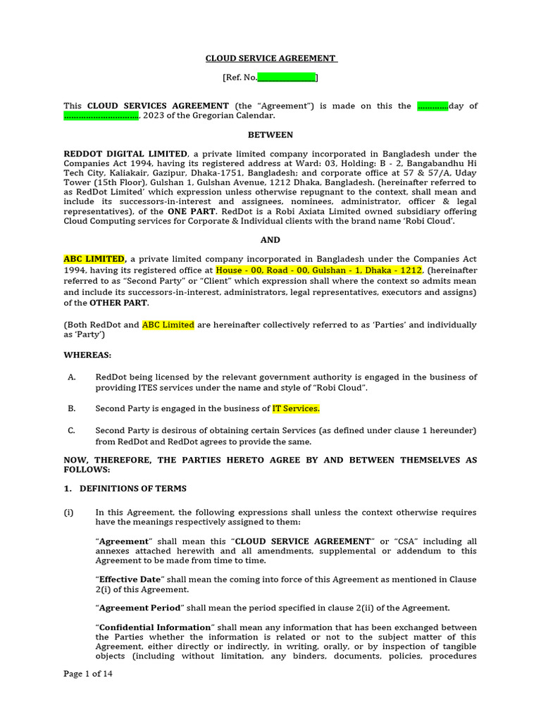 Service Level Agreement (SLA) | PDF