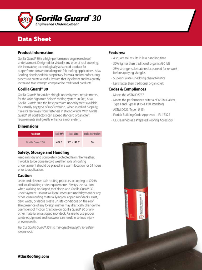 Atlas Gorilla Guard 30 Data Sheet | PDF | Roof | Building Engineering