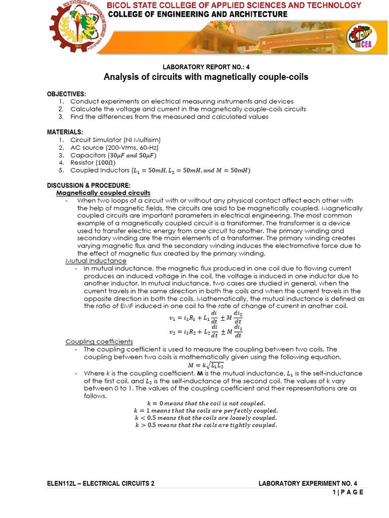 Magnetically Coupled Coils Experiment | PDF | Inductor | Inductance