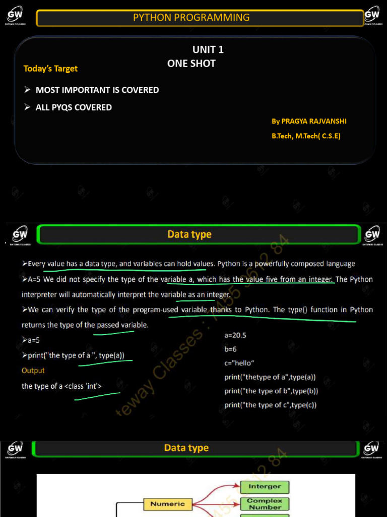 Python U-1 One Shot Notes | PDF