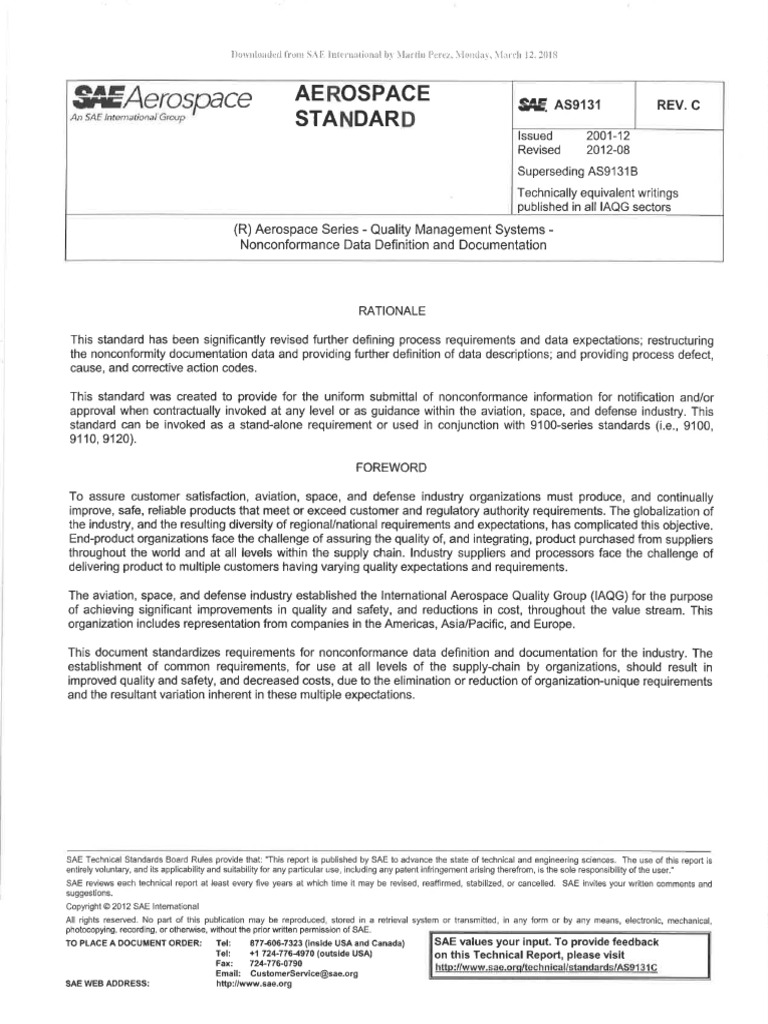 AS9131 Nonconformance Data Definition and Documentation | PDF