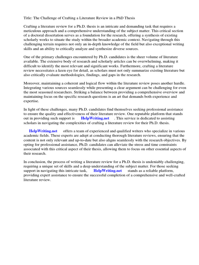 How to Write Literature Review in Phd Thesis PDF Thesis Doctor Of