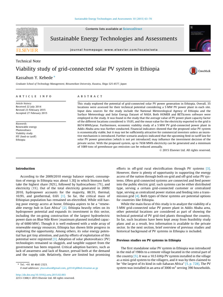 Viability Study of Grid Connected Solar PV System in Ethiopia | PDF ...