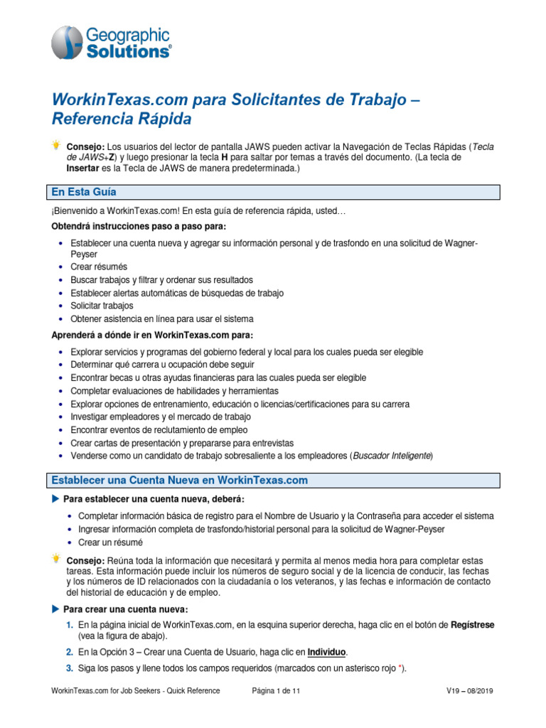 Guide Quick Reference Job Seekers Spanish TWC | PDF