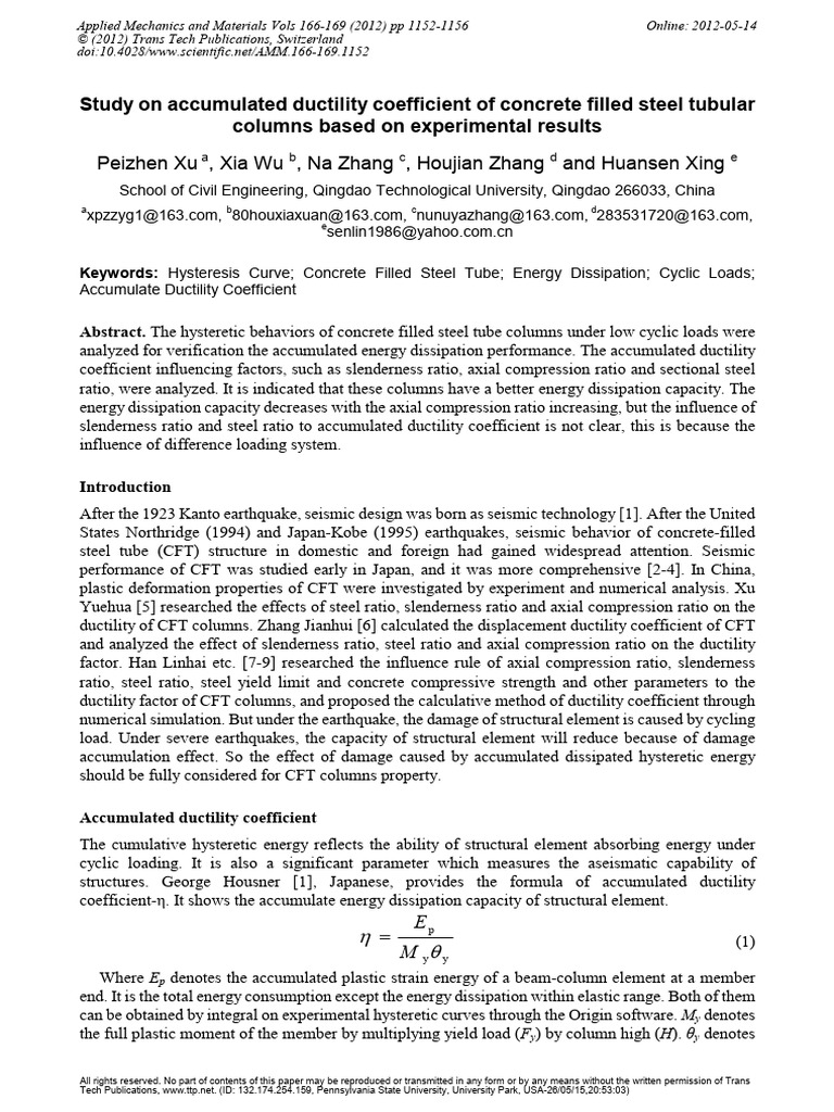 Accumulated Ductility in CFT Columns | PDF | Deformation (Engineering ...