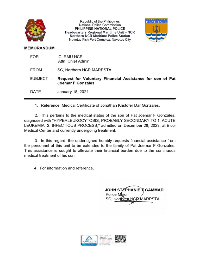 Request for Financial Assistance for Medical Treatment | PDF