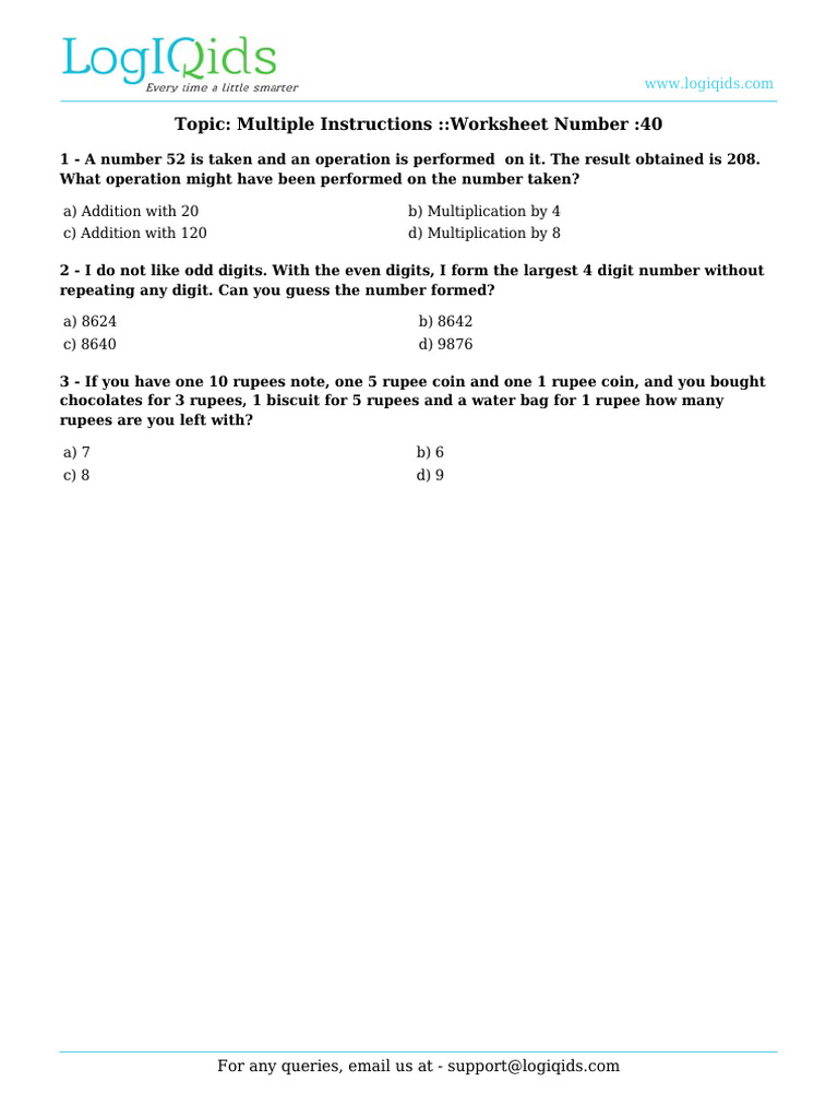 Topic: Multiple Instructions::Worksheet Number:40 | PDF